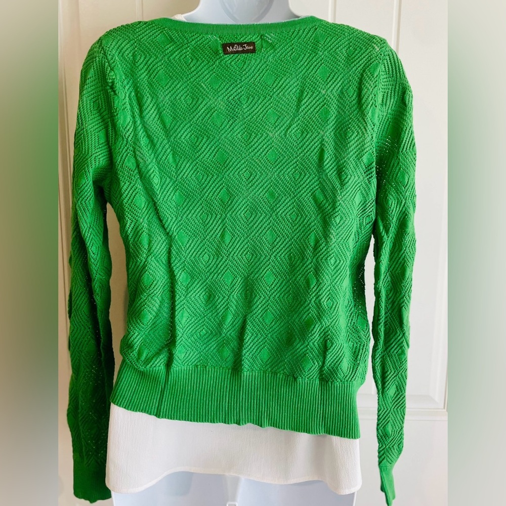 Matilda Jane Whimsy Green Crochet Striped Button Cardigan Sweater in EUC Sz S - Picture 6 of 7